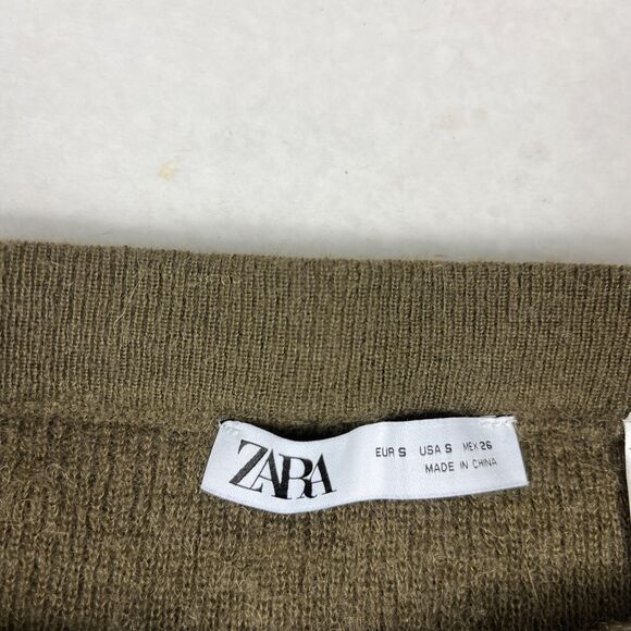 ZARA Womens Wool Blend Midi Skirt Green Side Slit A-Line High Waisted SMALLL - Picture 4 of 10